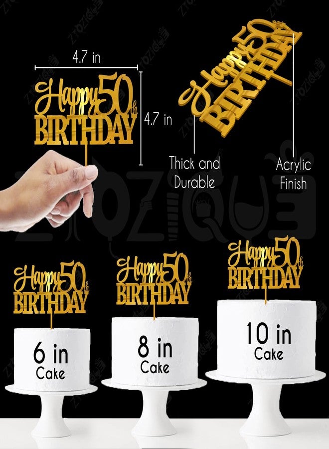 Zyozique® Happy 50th Birthday Cake Topper, Gold Acrylic Party Decoration Cake Topper, Premium Party Decoration, Acrylic Material, Elegant Script Design for Birthday - Image 2